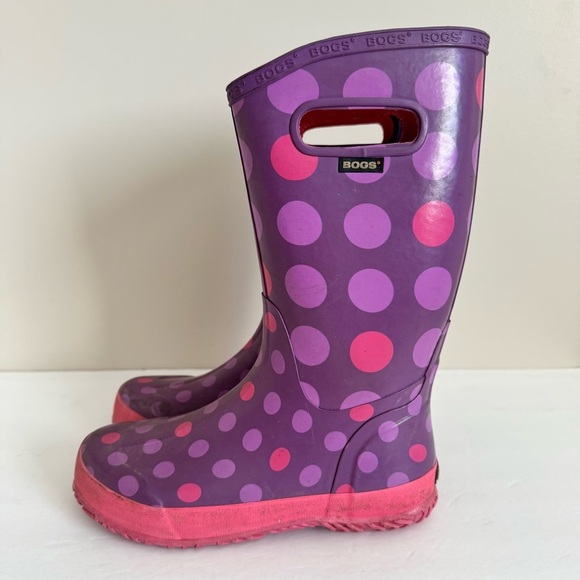 Bogs Other - Bogs Rubber Pull On Waterproof Rain Boots Polka Dot Purple Big Kids Youth Size 5